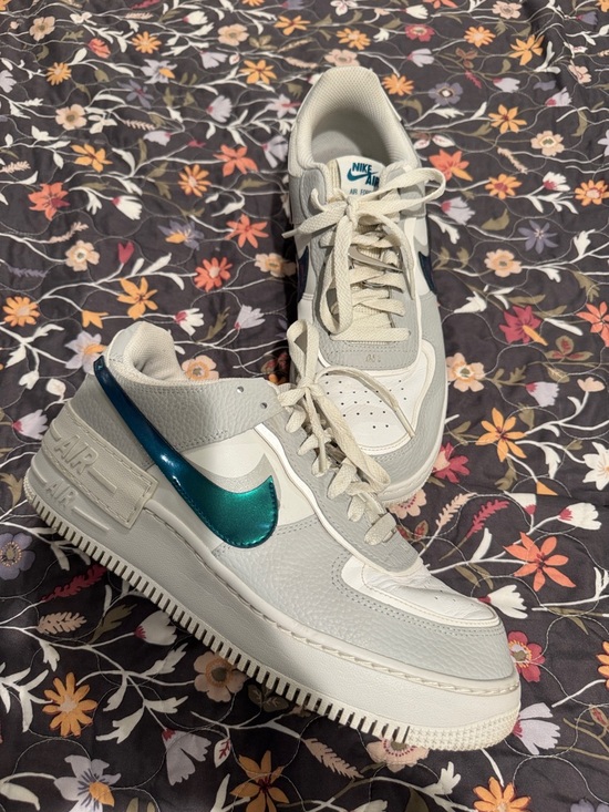 Nike Shoes - Nike Air Force 1 Low White with Iridescent Teal Swoosh
